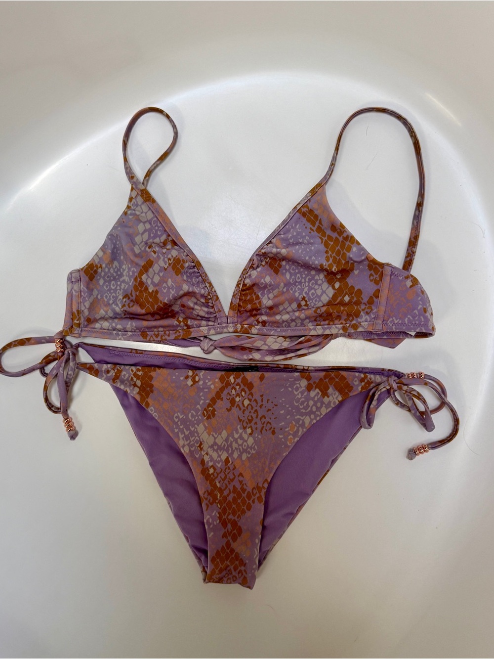 Zingara Purple/Brown Snake-Print Bikini Set Size 6 | 4 Piece Set Top/Skirt